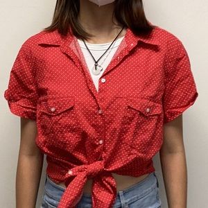 H&M Button Down Red and White Polka Dot Shirt Size 16